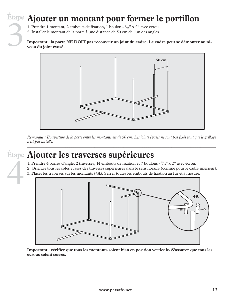 Ajouter un montant pour former le portillon, Ajouter les traverses supérieures, Étape | Petsafe DIY Dog Kennel - 2.29 m (W) x 3.96 m (D) x 1.83 m (H) User Manual | Page 13 / 52