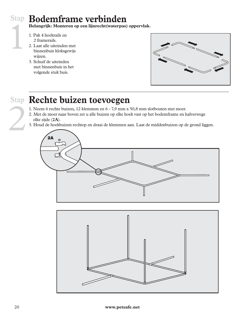 Bodemframe verbinden, Rechte buizen toevoegen | Petsafe DIY Dog Kennel - 2.29 m (W) x 3.96 m (D) x 1.83 m (H) User Manual | Page 20 / 52