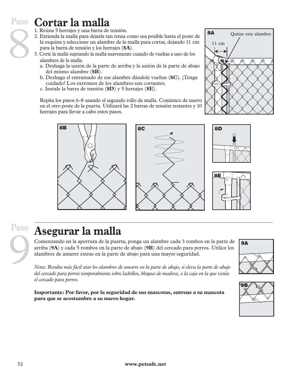 Cortar la malla, Asegurar la malla, Paso | Petsafe DIY Dog Kennel - 2.29 m (W) x 3.96 m (D) x 1.83 m (H) User Manual | Page 32 / 52