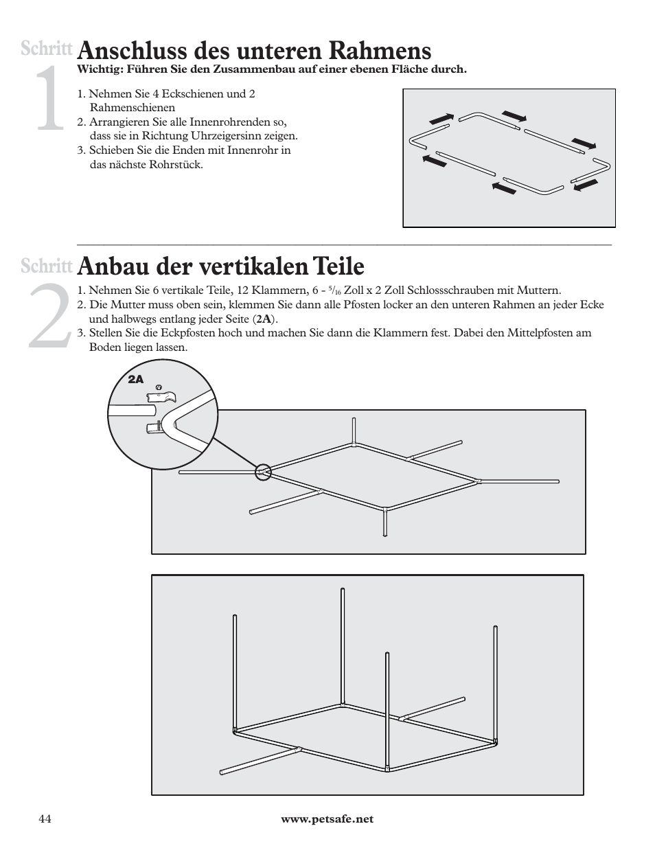 Anschluss des unteren rahmens, Anbau der vertikalen teile | Petsafe DIY Dog Kennel - 2.29 m (W) x 3.96 m (D) x 1.83 m (H) User Manual | Page 44 / 52