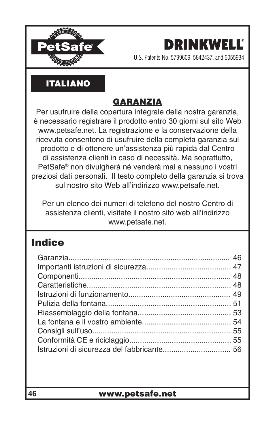 Indice | Petsafe Drinkwell® Big Dog Pet Fountain User Manual | Page 46 / 67