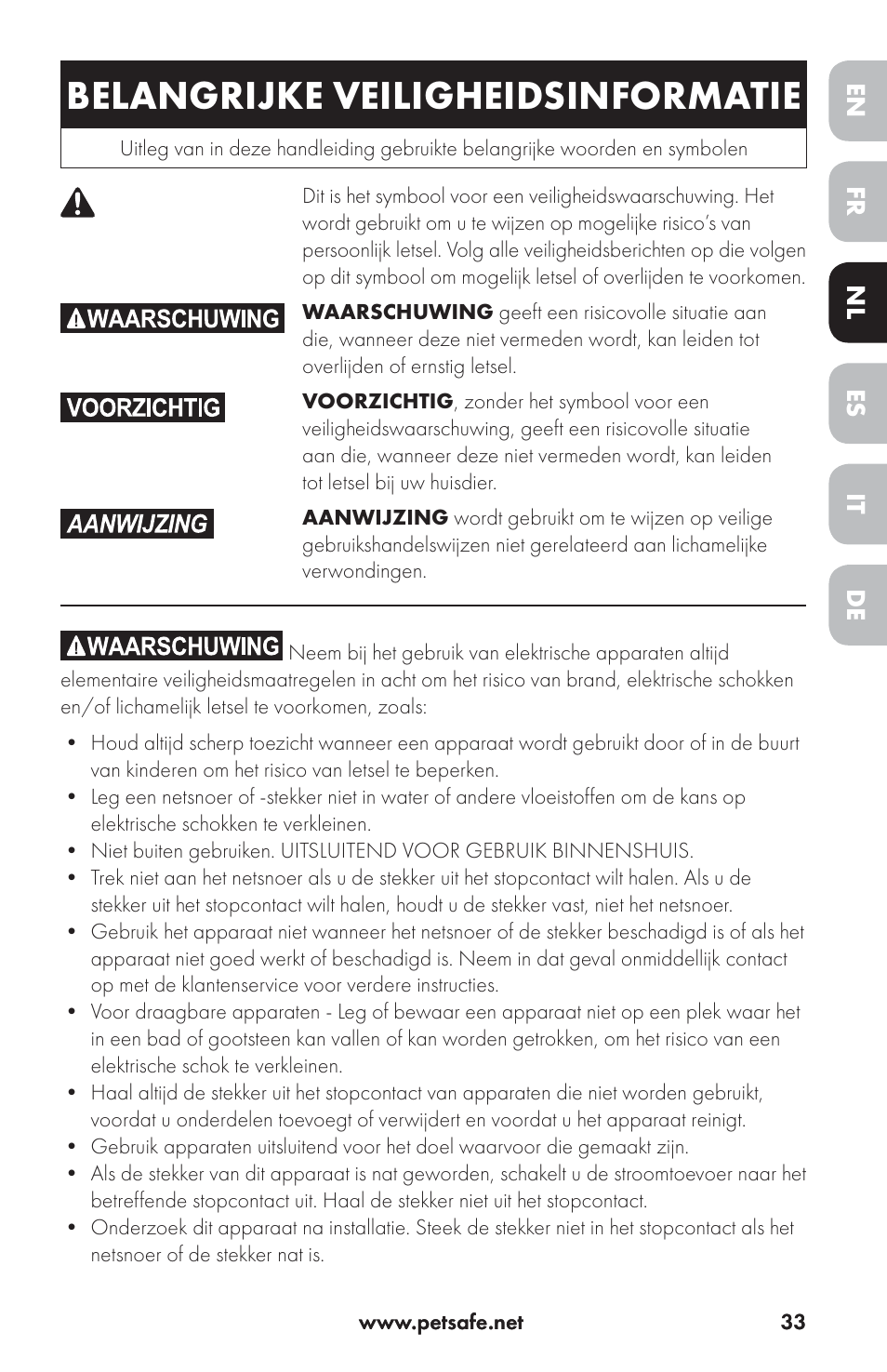 Belangrijke veiligheidsinformatie | Petsafe Drinkwell® Ceramic Avalon Pet Fountain User Manual | Page 33 / 96