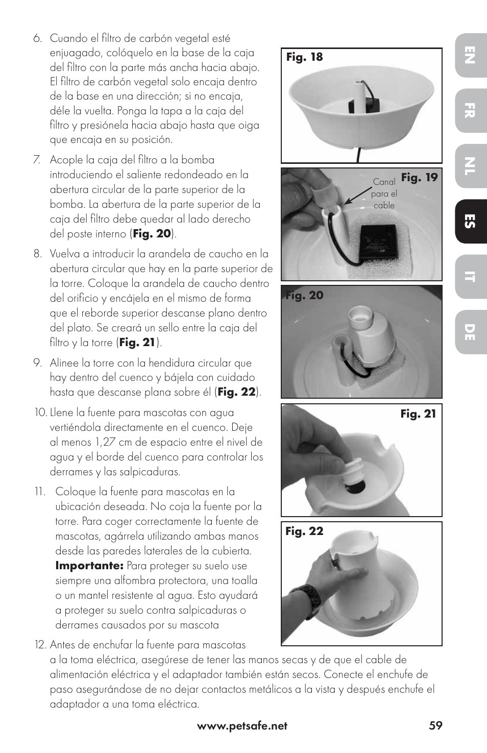 Fr it nl de en es | Petsafe Drinkwell® Ceramic Avalon Pet Fountain User Manual | Page 59 / 96