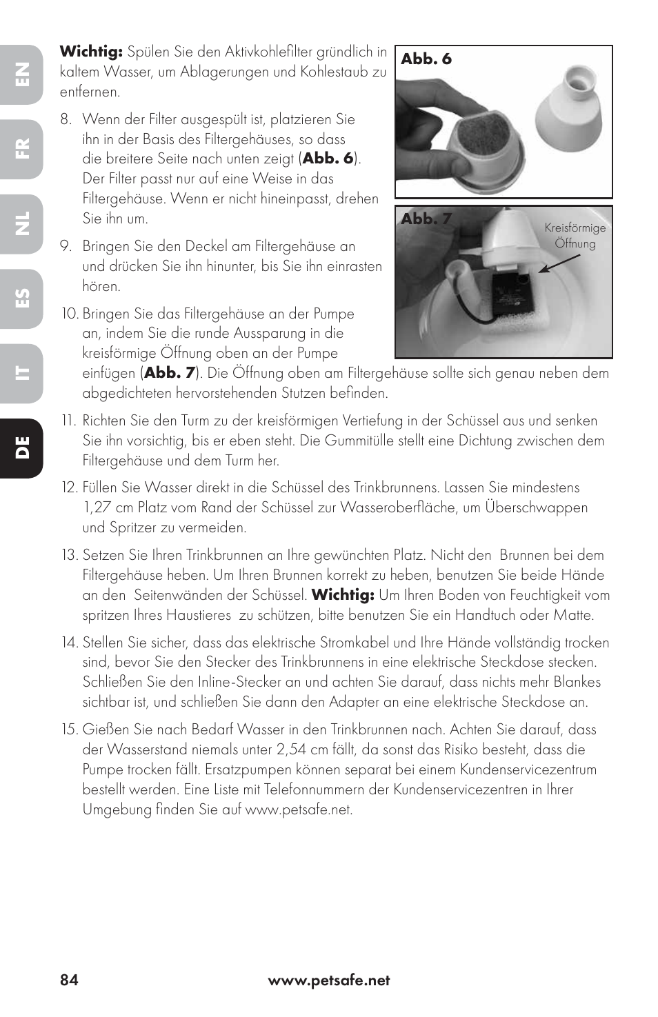 En es fr it nl de | Petsafe Drinkwell® Ceramic Avalon Pet Fountain User Manual | Page 84 / 96