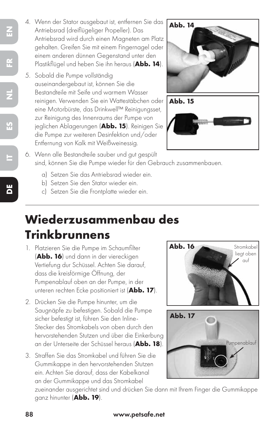 Wiederzusammenbau des trinkbrunnens | Petsafe Drinkwell® Ceramic Avalon Pet Fountain User Manual | Page 88 / 96