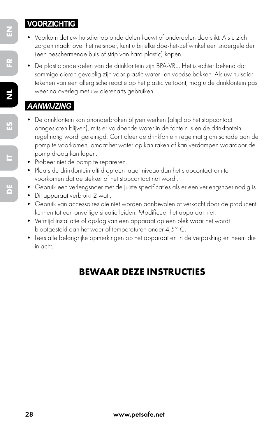 Bewaar deze instructies | Petsafe Drinkwell® Original Pet Fountain User Manual | Page 28 / 76