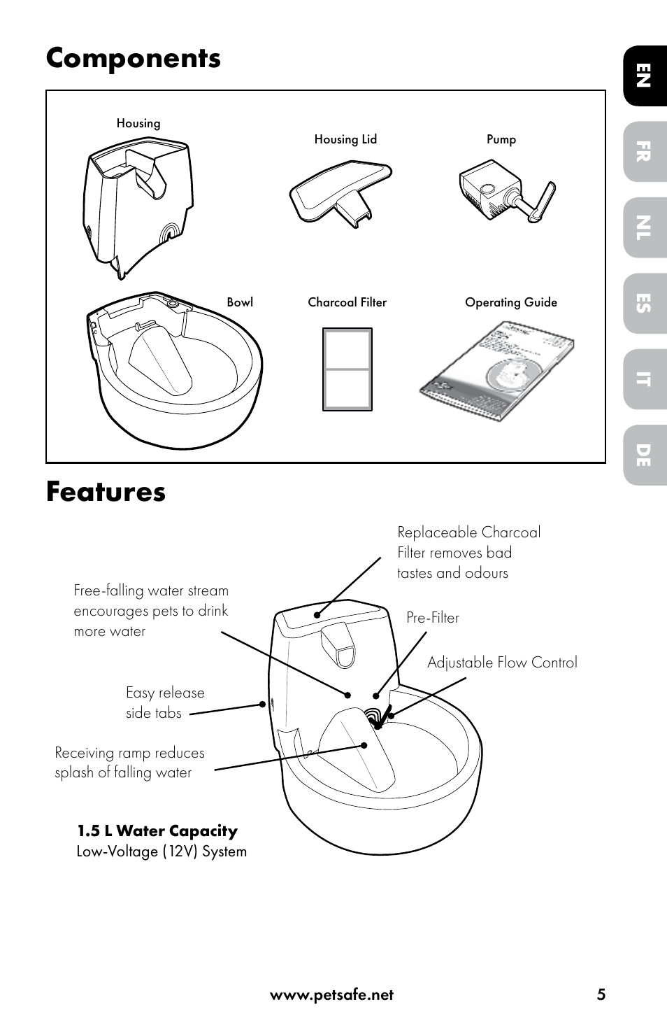 Components features | Petsafe Drinkwell® Original Pet Fountain User Manual | Page 5 / 76