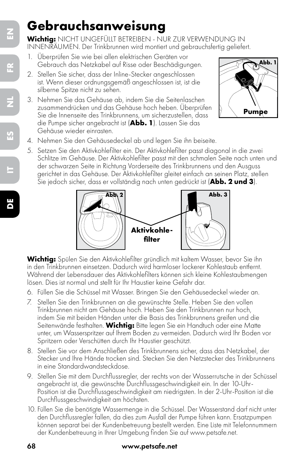 Gebrauchsanweisung, En es fr it nl de | Petsafe Drinkwell® Original Pet Fountain User Manual | Page 68 / 76