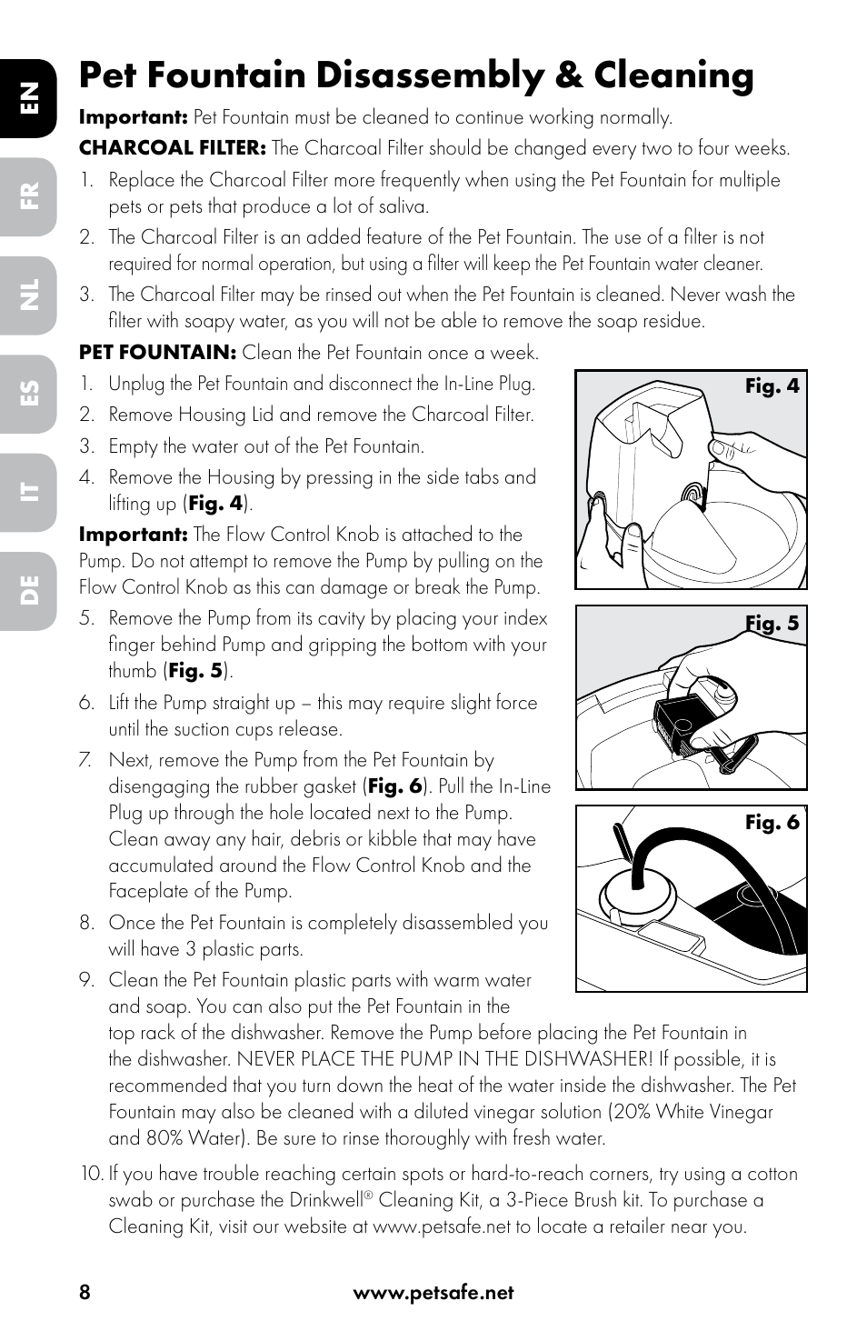 Pet fountain disassembly & cleaning | Petsafe Drinkwell® Original Pet Fountain User Manual | Page 8 / 76