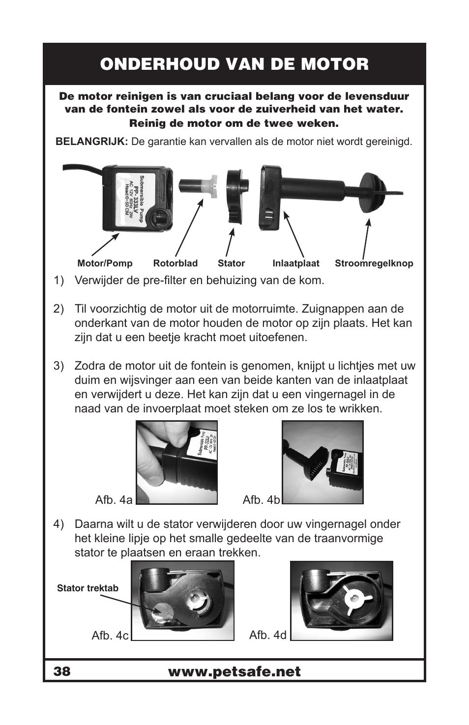 Onderhoud van de motor | Petsafe Drinkwell® Platinum Pet Fountain User Manual | Page 38 / 85