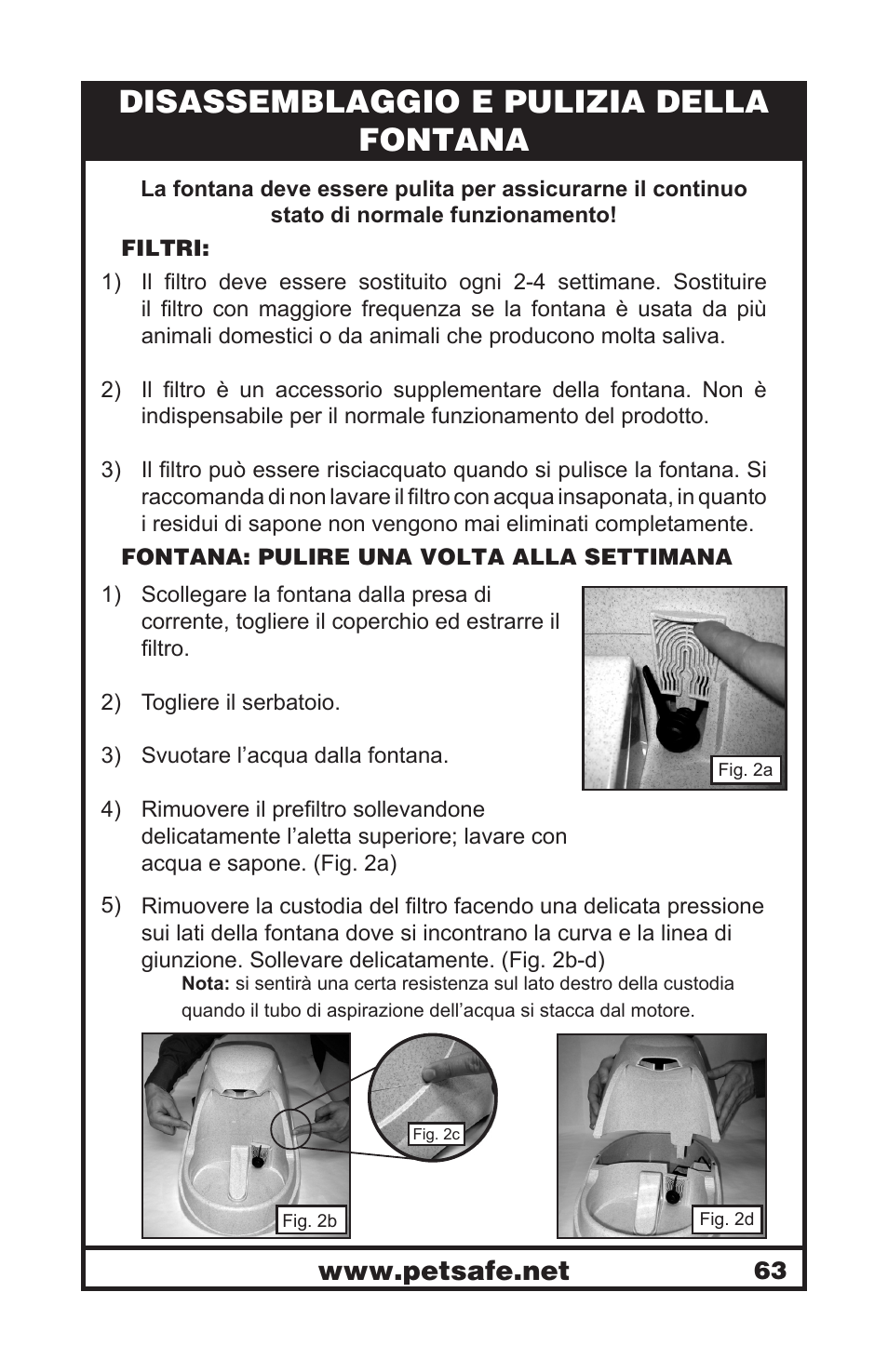 Disassemblaggio e pulizia della fontana | Petsafe Drinkwell® Platinum Pet Fountain User Manual | Page 63 / 85