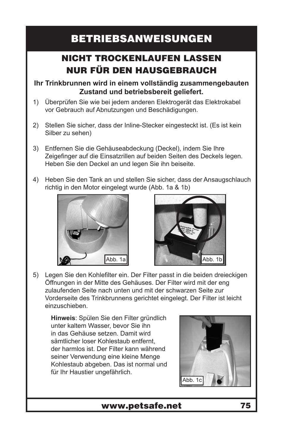 Betriebsanweisungen | Petsafe Drinkwell® Platinum Pet Fountain User Manual | Page 75 / 85