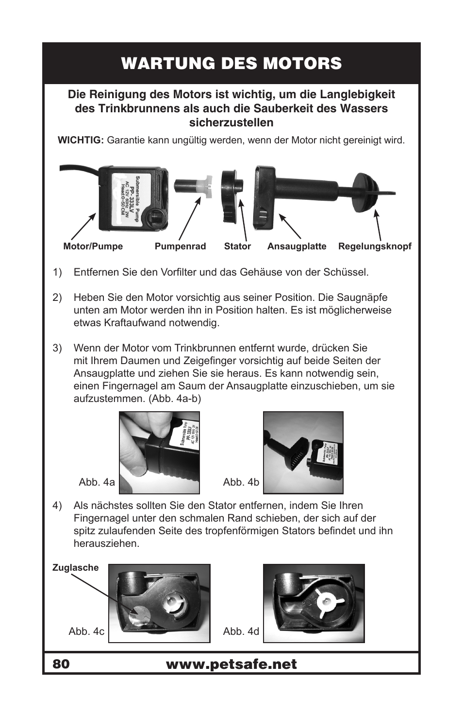 Wartung des motors | Petsafe Drinkwell® Platinum Pet Fountain User Manual | Page 80 / 85