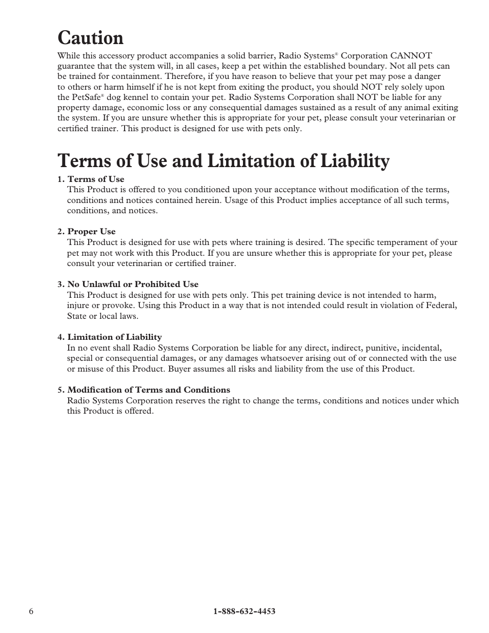 Caution, Terms of use and limitation of liability | Petsafe E-Z Roof™ - 7.5’ x 13’ User Manual | Page 6 / 16