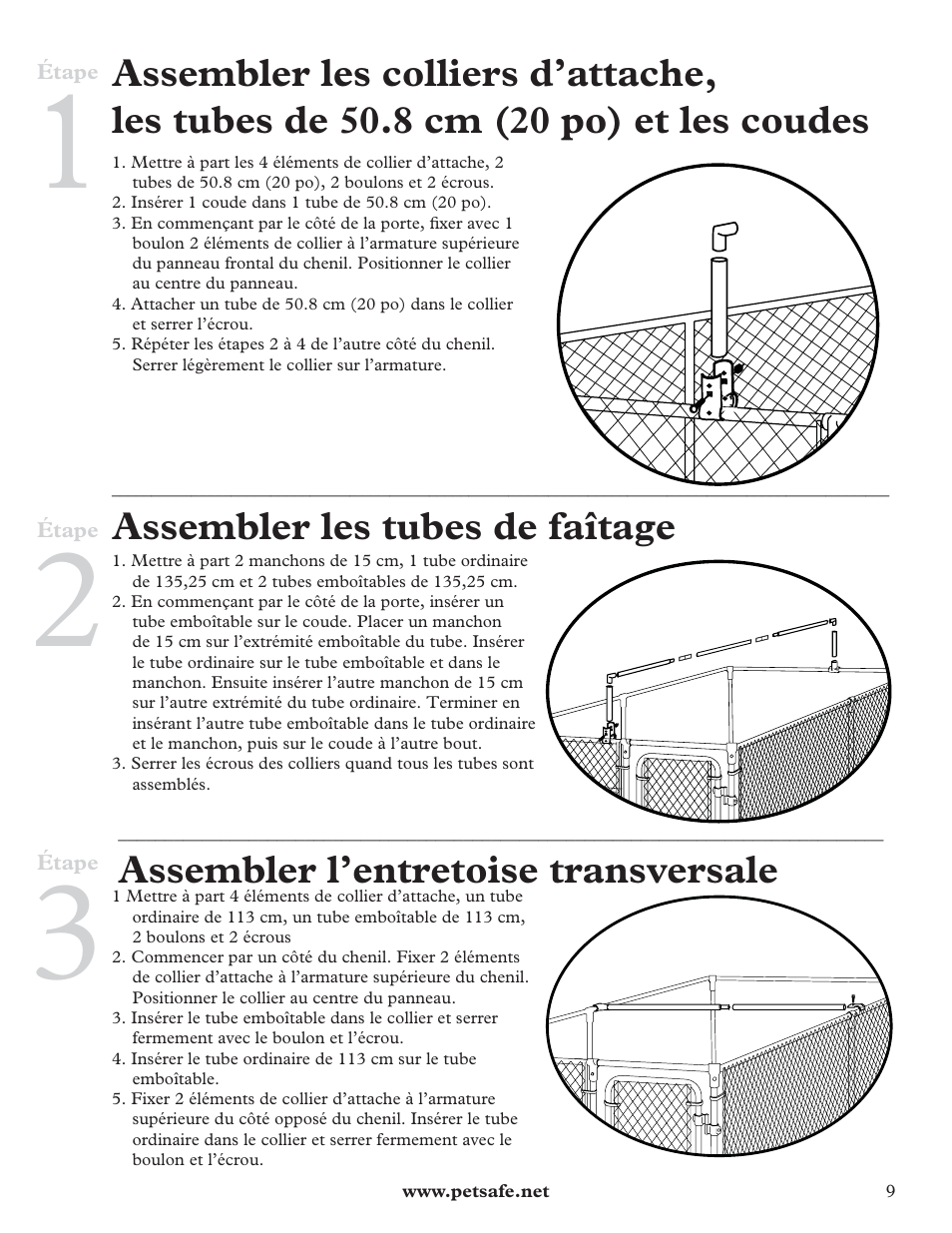 Assembler les tubes de faîtage, Assembler l’entretoise transversale | Petsafe E-Z Roof™ - 7.5’ x 13’ User Manual | Page 9 / 16