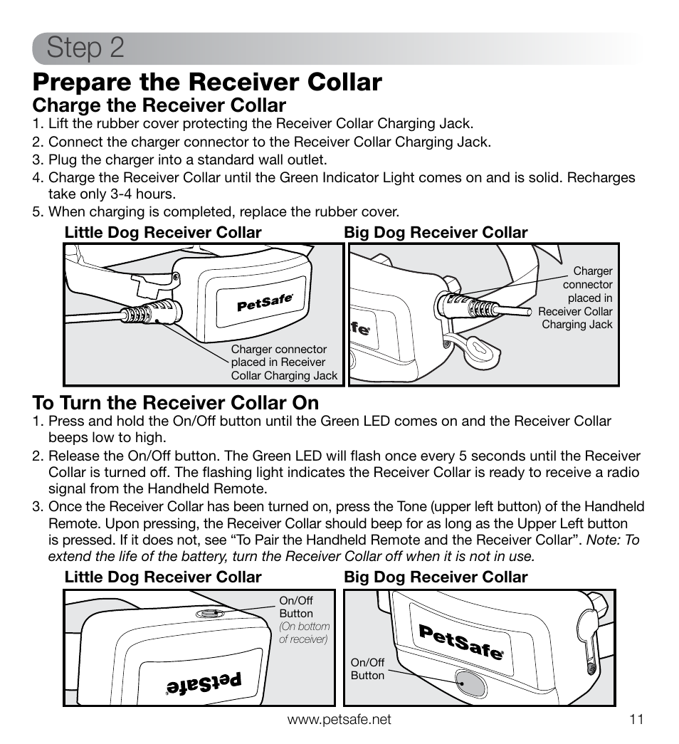 Step 2, Prepare the receiver collar, Charge the receiver collar | Petsafe Elite Big Dog Add-A-Dog® Extra Receiver Collar User Manual | Page 11 / 29