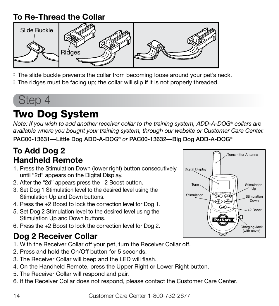 Step 4, Two dog system, Dog 2 receiver collar | Petsafe Elite Big Dog Add-A-Dog® Extra Receiver Collar User Manual | Page 14 / 29