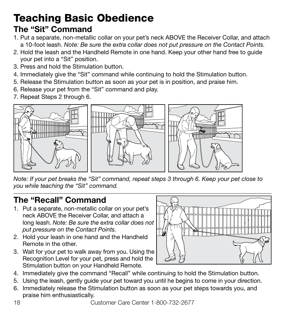 Teaching basic obedience, The “sit” command, The “recall” command | Petsafe Elite Big Dog Add-A-Dog® Extra Receiver Collar User Manual | Page 18 / 29