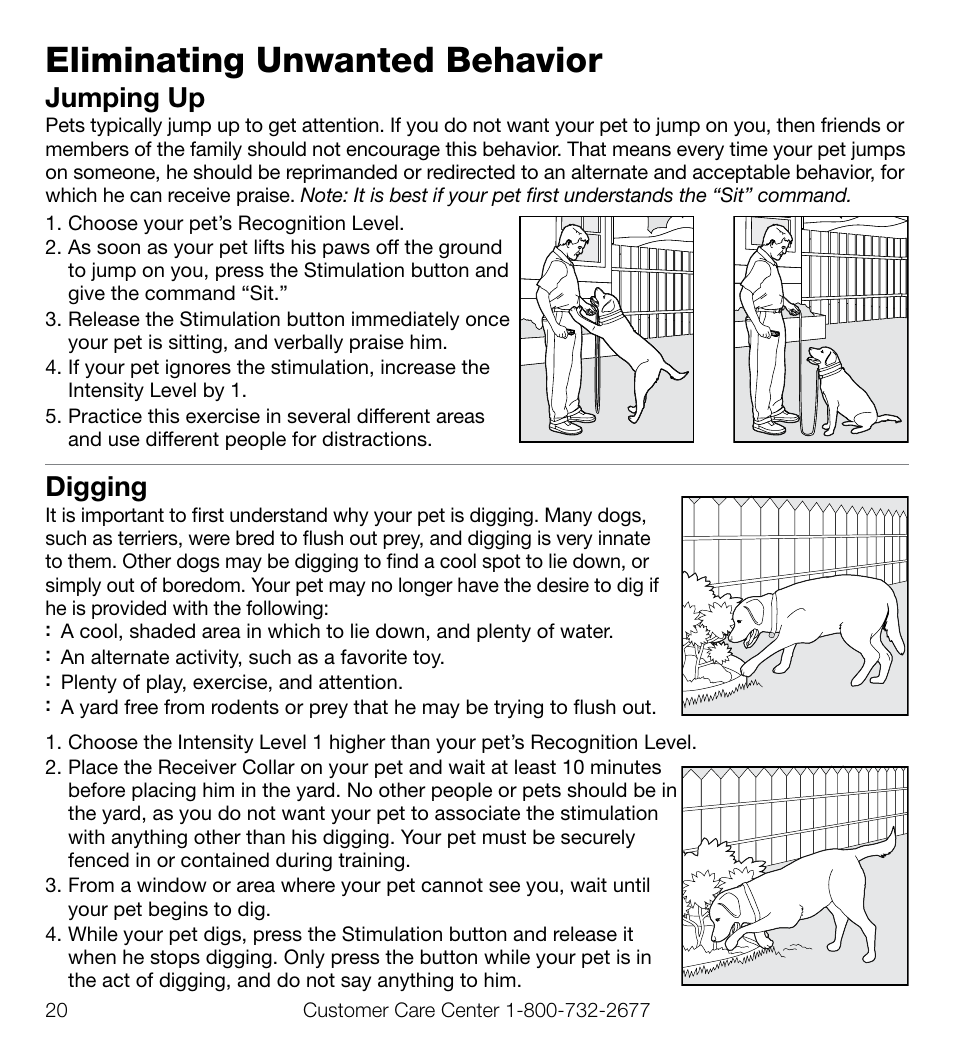 Eliminating unwanted behavior, Jumping up, Digging | Petsafe Elite Big Dog Add-A-Dog® Extra Receiver Collar User Manual | Page 20 / 29