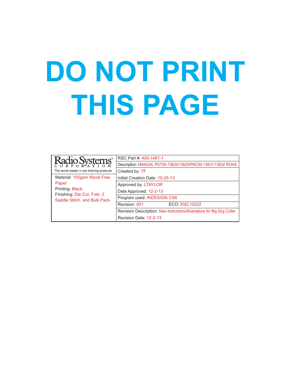 Do not print this page | Petsafe Elite Big Dog Add-A-Dog® Extra Receiver Collar User Manual | Page 29 / 29