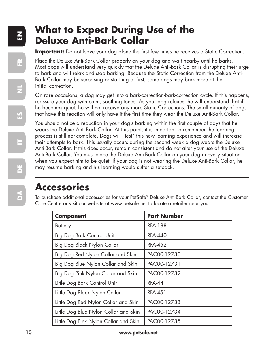 Accessories | Petsafe Elite Big Dog Bark Control User Manual | Page 10 / 88