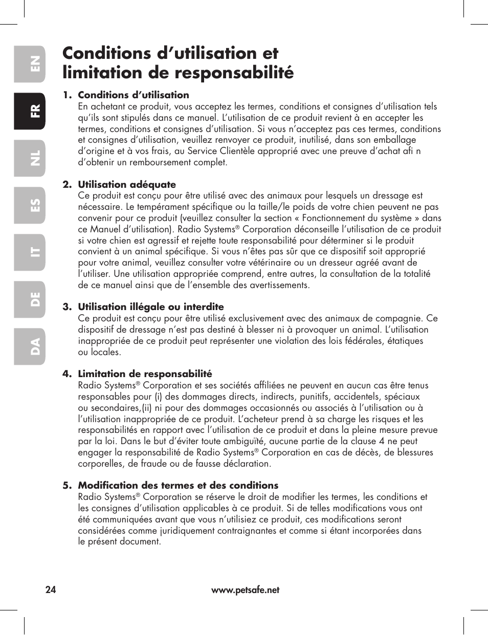 En fr es nl it da de | Petsafe Elite Big Dog Bark Control User Manual | Page 24 / 88