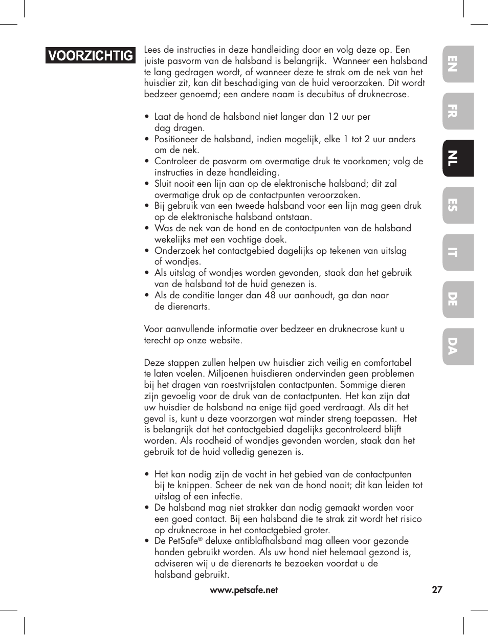En fr es nl it da de | Petsafe Elite Big Dog Bark Control User Manual | Page 27 / 88