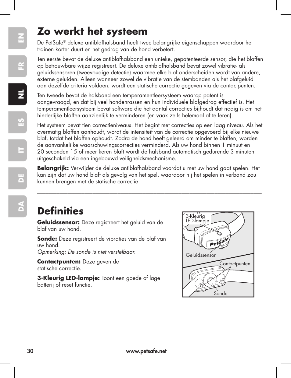 Zo werkt het systeem, Definities | Petsafe Elite Big Dog Bark Control User Manual | Page 30 / 88