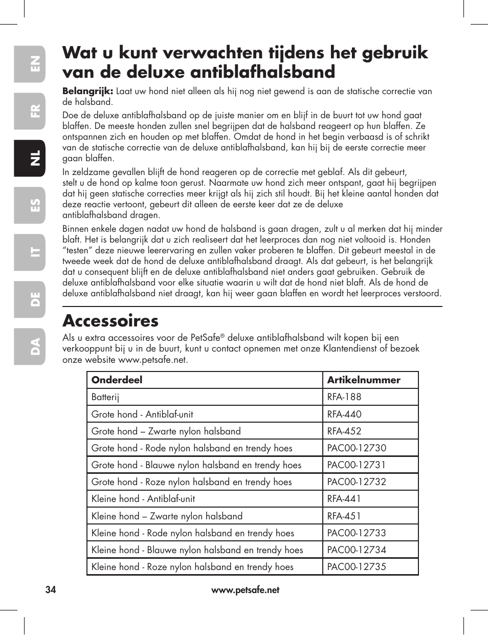 Accessoires | Petsafe Elite Big Dog Bark Control User Manual | Page 34 / 88