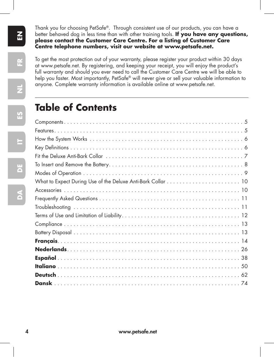 Petsafe Elite Big Dog Bark Control User Manual | Page 4 / 88