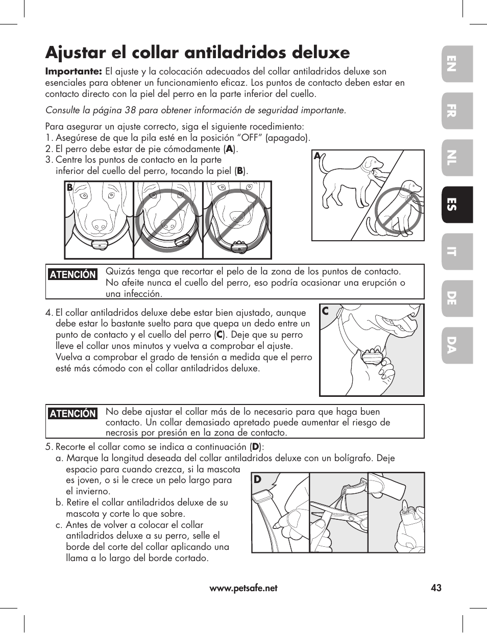 Ajustar el collar antiladridos deluxe | Petsafe Elite Big Dog Bark Control User Manual | Page 43 / 88