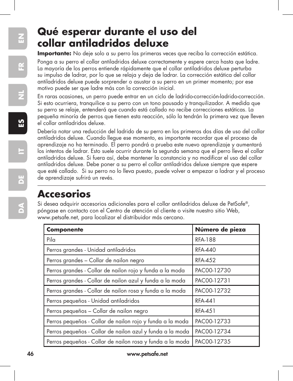 Accesorios | Petsafe Elite Big Dog Bark Control User Manual | Page 46 / 88