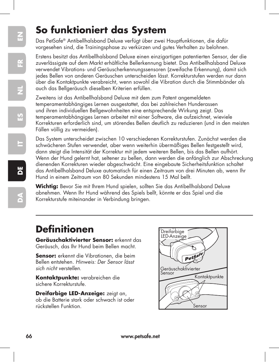 So funktioniert das system, Definitionen | Petsafe Elite Big Dog Bark Control User Manual | Page 66 / 88