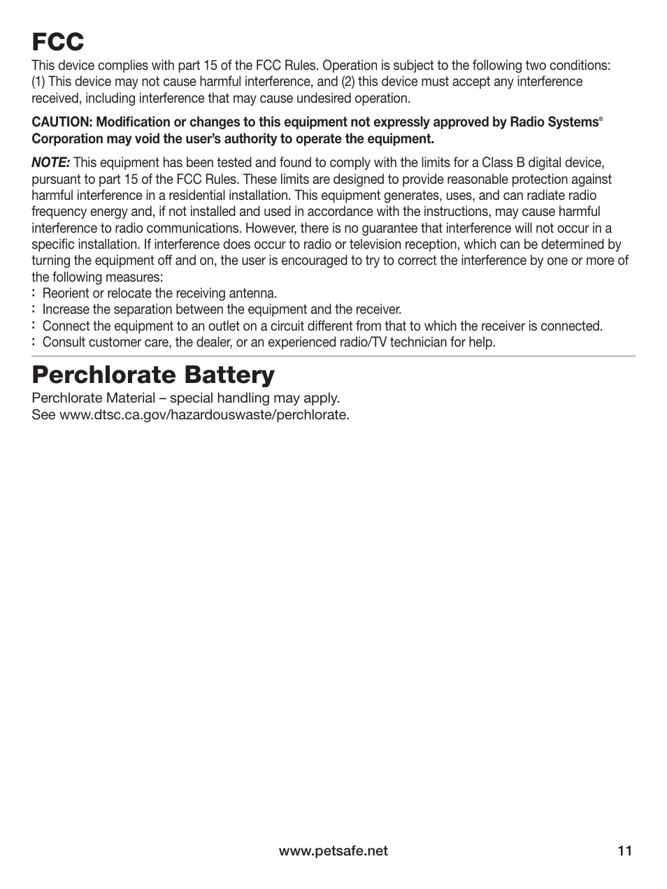 Perchlorate battery | Petsafe Elite Big Dog Bark Control User Manual | Page 11 / 12