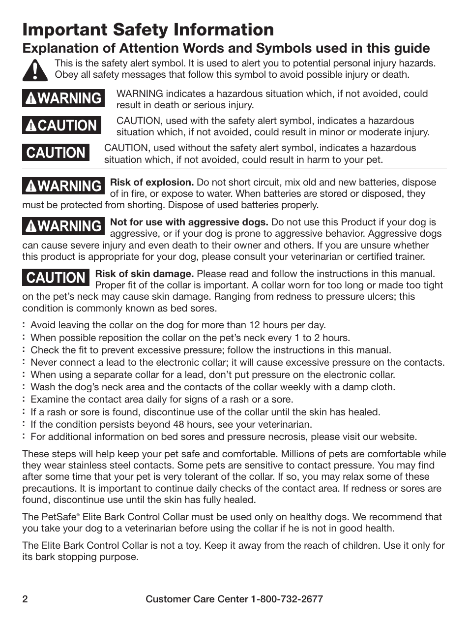 Important safety information | Petsafe Elite Big Dog Bark Control User Manual | Page 2 / 12