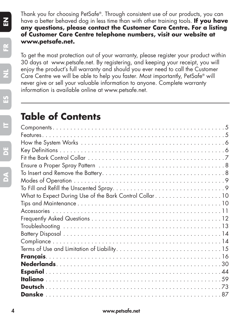 Petsafe Elite Big Dog Spray Bark Control User Manual | Page 4 / 102