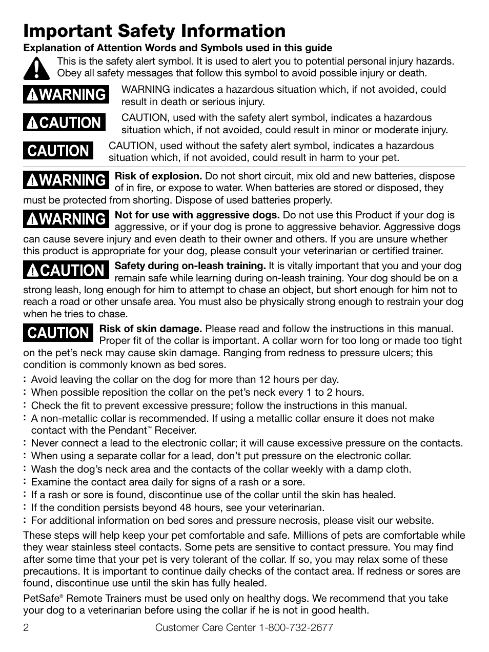 Important safety information | Petsafe Elite Pendant™ Remote Trainer User Manual | Page 2 / 28