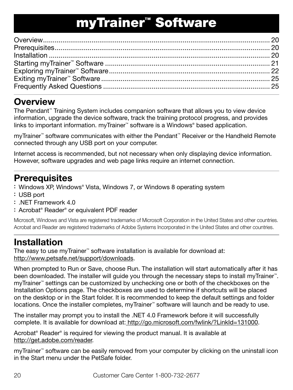 Mytrainer, Software, Overview | Prerequisites, Installation | Petsafe Elite Pendant™ Remote Trainer User Manual | Page 20 / 28