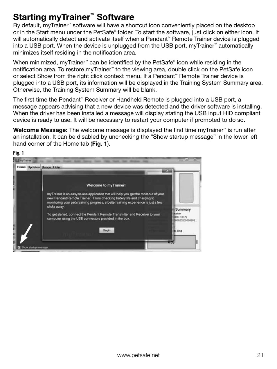 Starting mytrainer, Software | Petsafe Elite Pendant™ Remote Trainer User Manual | Page 21 / 28