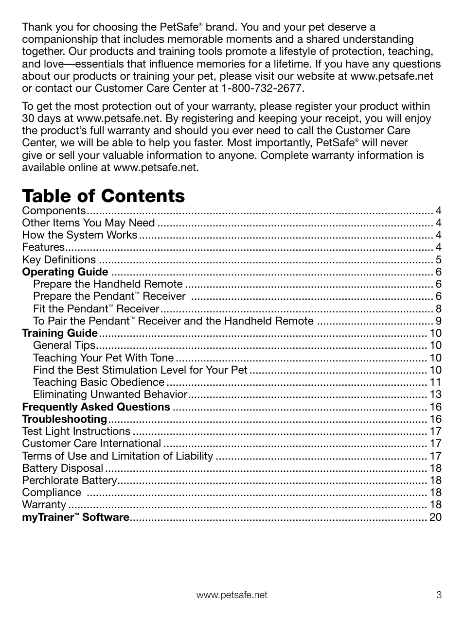 Petsafe Elite Pendant™ Remote Trainer User Manual | Page 3 / 28