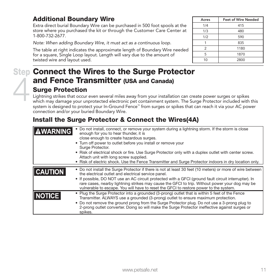 Step, Additional boundary wire, Surge protection | Petsafe In-Ground Fence™ User Manual | Page 11 / 32