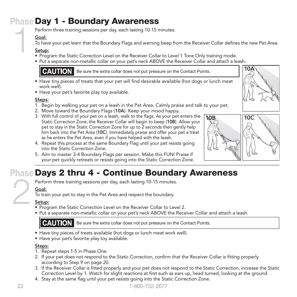 Phase, Day 1 - boundary awareness, Days 2 thru 4 - continue boundary awareness | Petsafe In-Ground Fence™ User Manual | Page 22 / 32