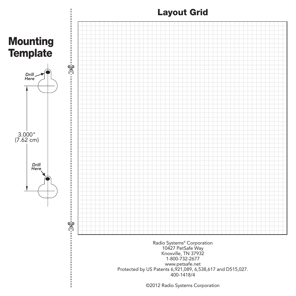 Mounting template, Layout grid | Petsafe In-Ground Fence™ User Manual | Page 32 / 32