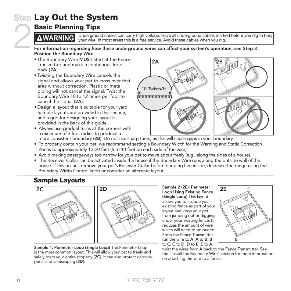 Step, Lay out the system, Basic planning tips | Sample layouts | Petsafe In-Ground Fence™ User Manual | Page 8 / 32