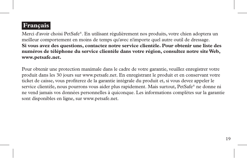 Français | Petsafe Indoor Bark Control, Ultrasonic User Manual | Page 19 / 108