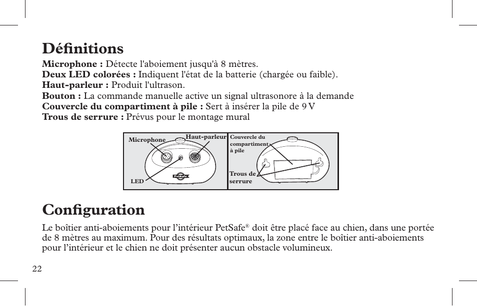 Défi nitions, Confi guration | Petsafe Indoor Bark Control, Ultrasonic User Manual | Page 22 / 108