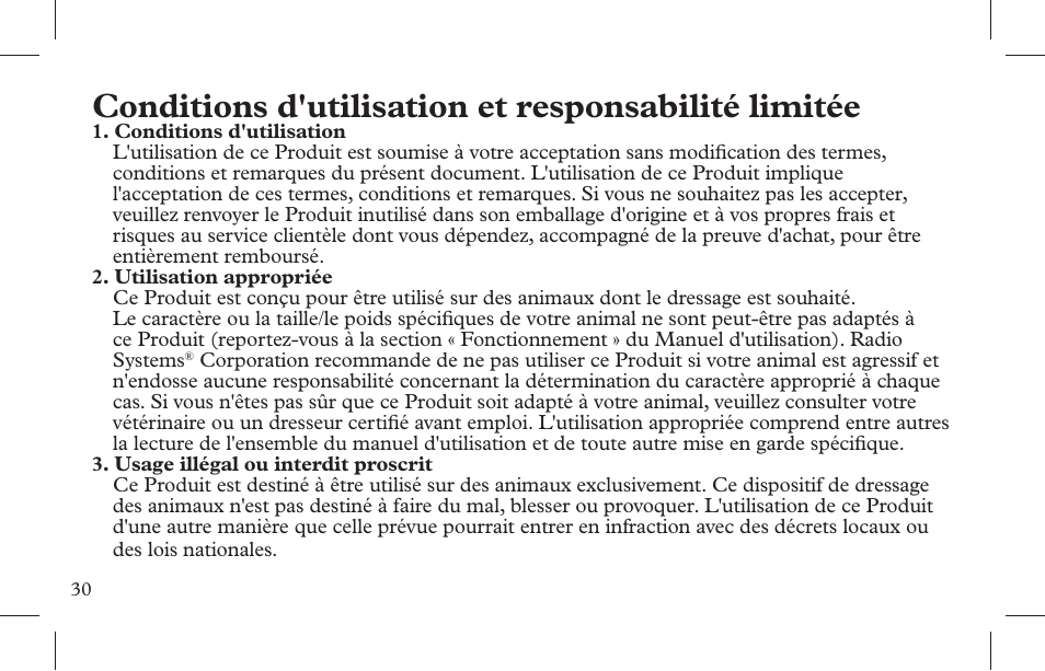 Conditions d'utilisation et responsabilité limitée | Petsafe Indoor Bark Control, Ultrasonic User Manual | Page 30 / 108