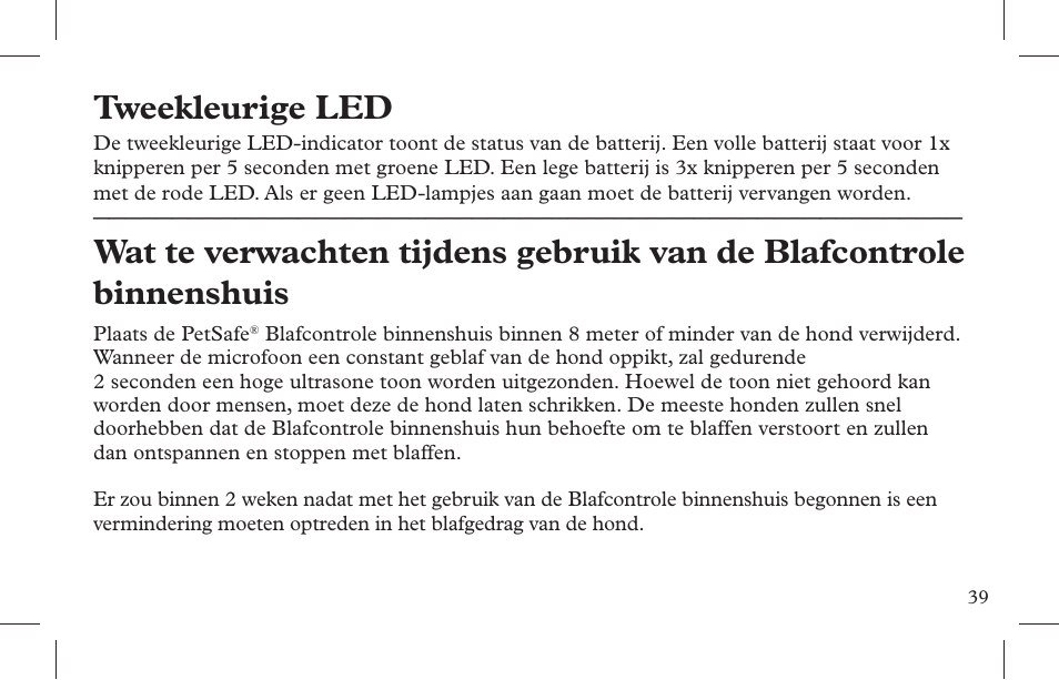 Tweekleurige led | Petsafe Indoor Bark Control, Ultrasonic User Manual | Page 39 / 108