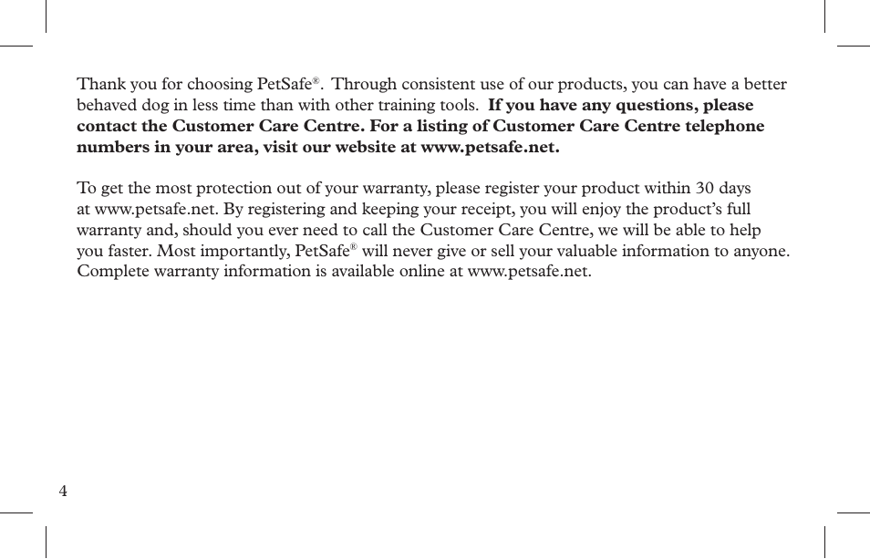 Petsafe Indoor Bark Control, Ultrasonic User Manual | Page 4 / 108