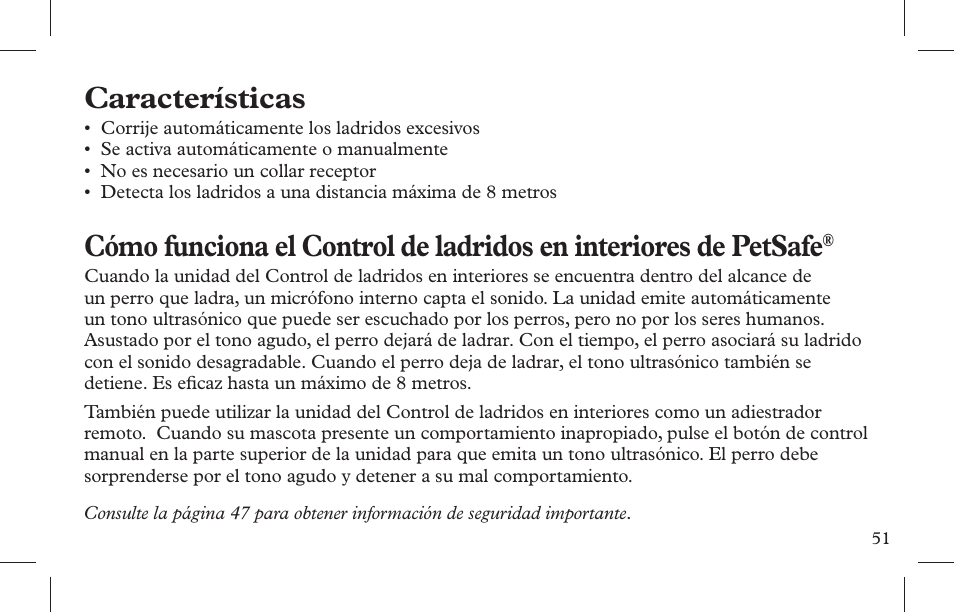 Características | Petsafe Indoor Bark Control, Ultrasonic User Manual | Page 51 / 108
